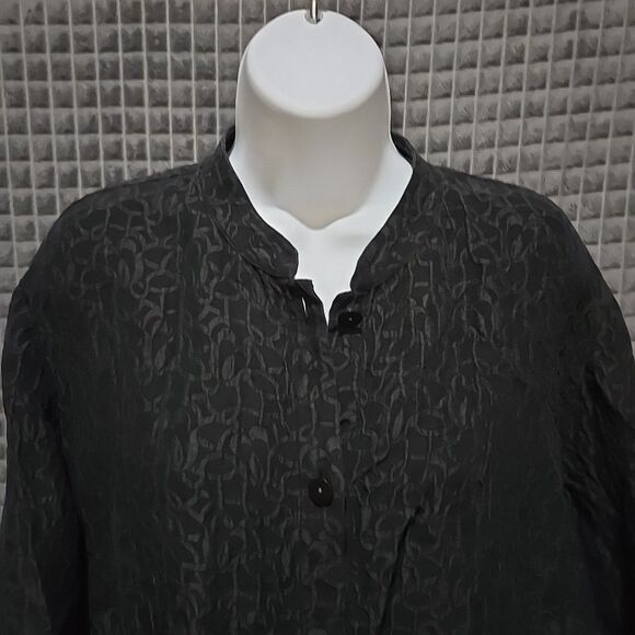 Silk Linen Buttonup Shirt Jacket 20W KateHill Lightweight Jacquard Artsy Money - Picture 5 of 16